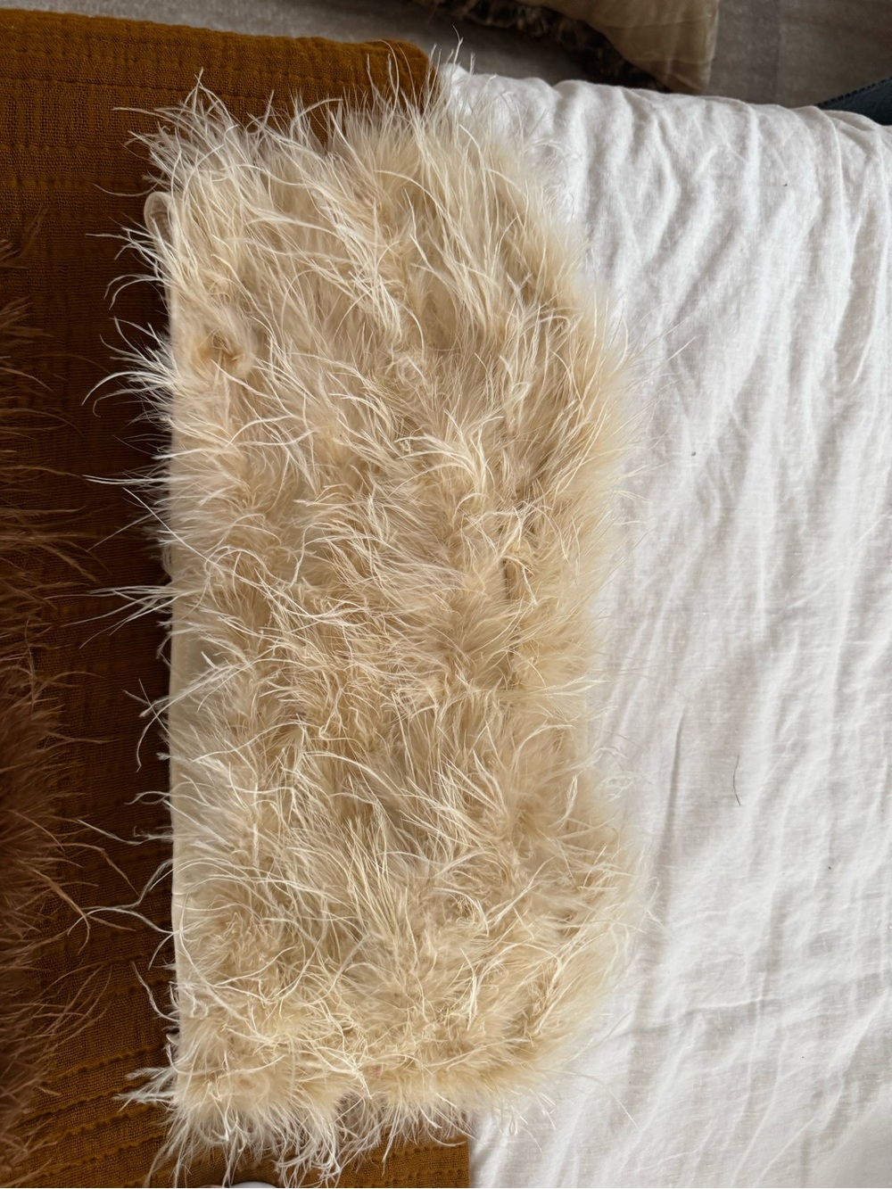 Boohoo Cream faux fur tube top